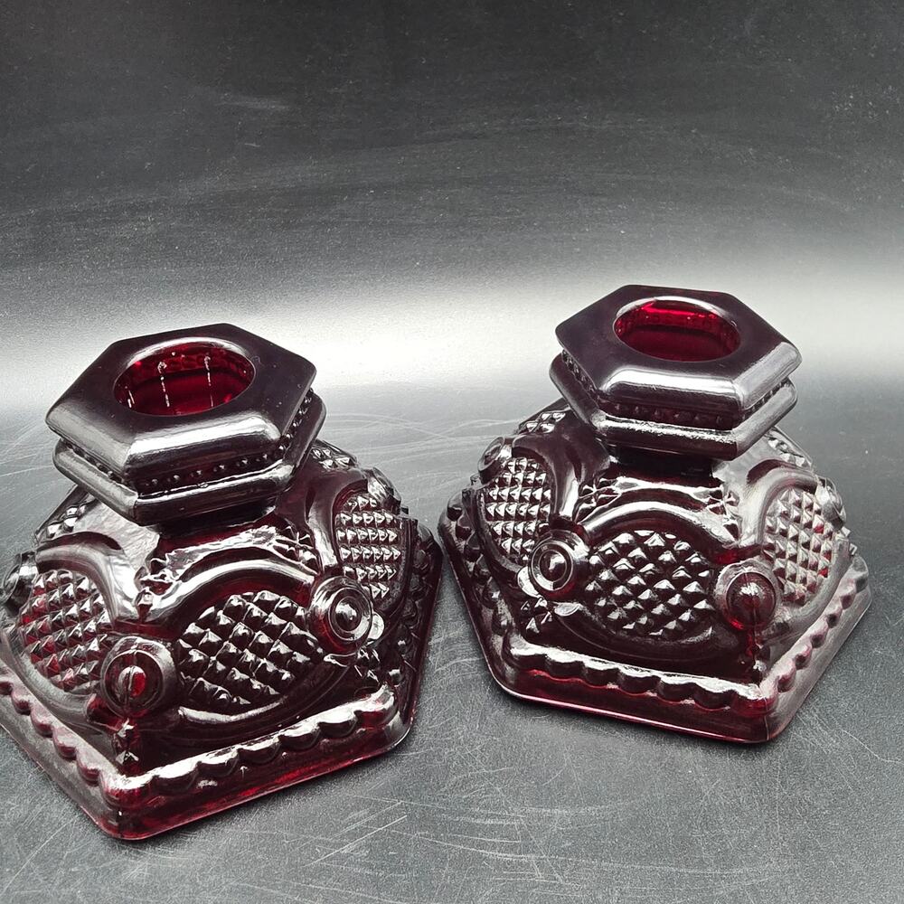 Avon Cape Cod Ruby Red Glass Candlestick Holders Vintage Gothic Romantic